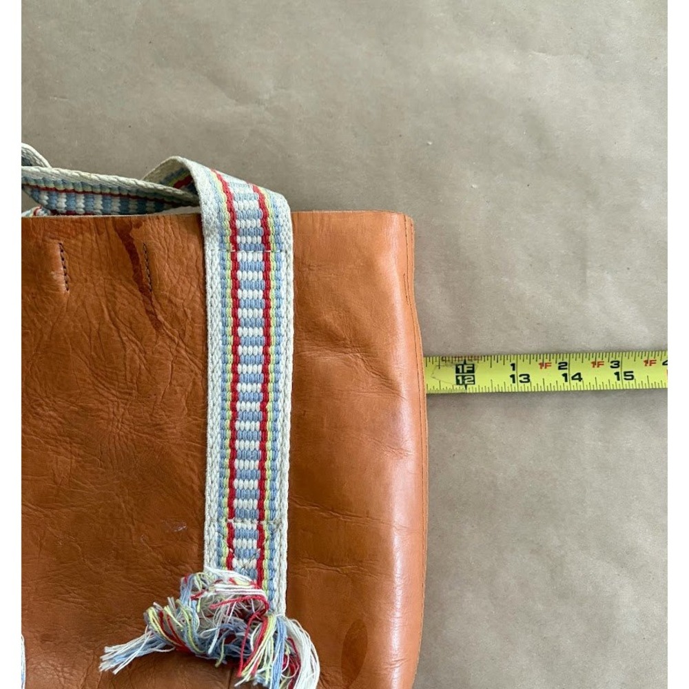 Madewell Tan Leather Transport Tote Woven Tassel Straps Boho Fringe Hipster - Picture 11 of 13